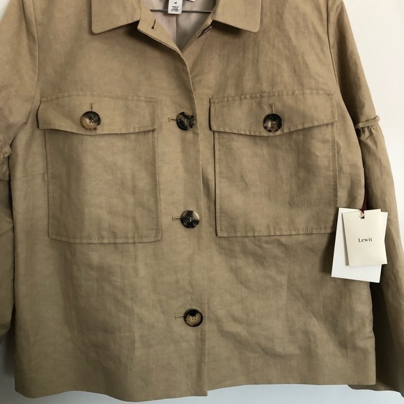 Lewit Beige Gathered Sleeve Linen Jacket XL - Picture 5 of 8